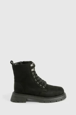 Chunky Boots|Biker Boots*boohoo Wide Fit Chunky Lace Up Hiker Boots black