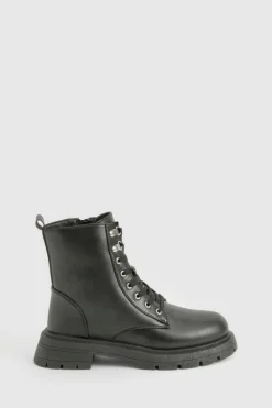 Chunky Boots|Biker Boots*boohoo Wide Fit Chunky Lace Up Hiker Boots black