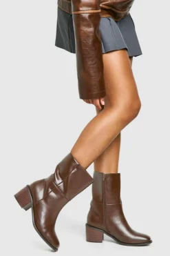 Chunky Boots|All Boots*boohoo Wide Fit Chunky Panel Detail Chelsea Boots brown