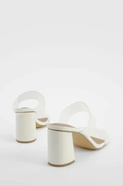Heels*boohoo Wide Fit Clear Double Strap Block Heel Mules white