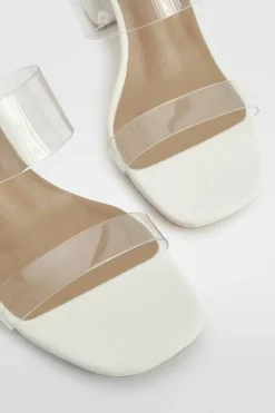 Heels*boohoo Wide Fit Clear Double Strap Block Heel Mules white