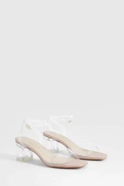 Heels*boohoo Wide Fit Clear Low Block Heels nude