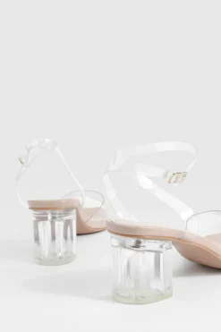 Heels*boohoo Wide Fit Clear Low Block Heels nude