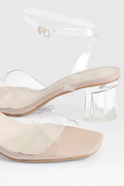 Heels*boohoo Wide Fit Clear Low Block Heels nude