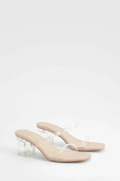 Heels*boohoo Wide Fit Clear Low Block Heeled Mules nude