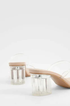 Heels*boohoo Wide Fit Clear Low Block Heeled Mules nude