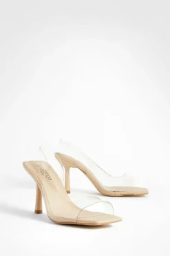 Heels*boohoo Wide Fit Clear Slingback Heels nude