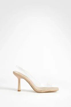 Heels*boohoo Wide Fit Clear Slingback Heels nude