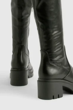 Over The Knee Boots|All Boots*boohoo Wide Fit Cleated Over The Knee Pu Boots black