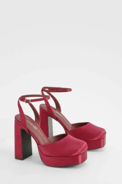 Heels*boohoo Wide Fit Closed Toe Platform Heels burgundy