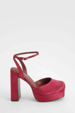 Heels*boohoo Wide Fit Closed Toe Platform Heels burgundy