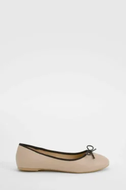 Ballet Flats|Flats*boohoo Wide Fit Contrast Bow Detail Ballets nude