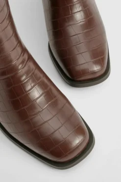 Heels|Over The Knee Boots*boohoo Wide Fit Croc Block Knee High Boots chocolate