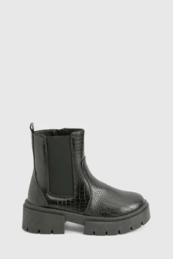 Chunky Boots|All Boots*boohoo Wide Fit Croc Chunky Chelsea Boots black