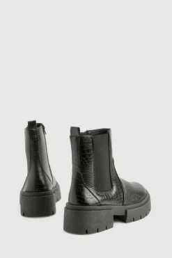 Chunky Boots|All Boots*boohoo Wide Fit Croc Chunky Chelsea Boots black