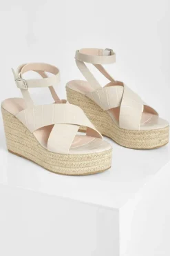 Wedges|Sandals*boohoo Wide Fit Croc Crossover Wedge off white