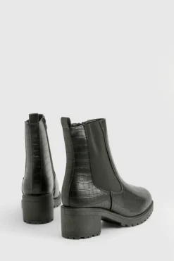 Heeled Boots*boohoo Wide Fit Croc Heeled Chelsea Boot black