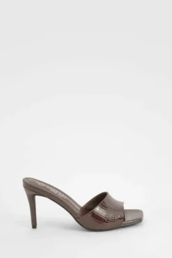 Heels*boohoo Wide Fit Croc Heeled Mules chocolate