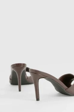 Heels*boohoo Wide Fit Croc Heeled Mules chocolate