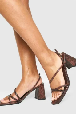 Heels*boohoo Wide Fit Croc Mid Block Slingback 2 Part Heels chocolate