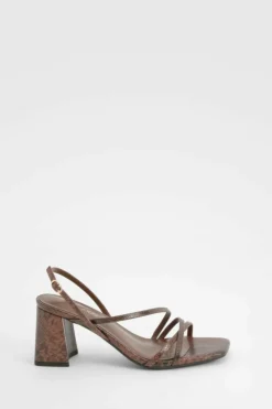 Heels*boohoo Wide Fit Croc Mid Block Slingback 2 Part Heels chocolate