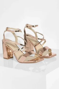 Sandals|Heels*boohoo Wide Fit Cross Over Detail Block Heel rose gold