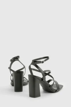 Heels*boohoo Wide Fit Cross Over Detail Block Heel black