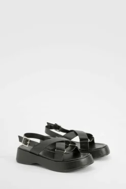 Sandals*boohoo Wide Fit Cross Strap Platform Sandals black