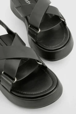 Sandals*boohoo Wide Fit Cross Strap Platform Sandals black