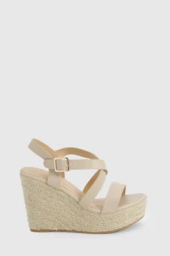 Wedges|Heels*boohoo Wide Fit Cross Strap Wedge Heels nude