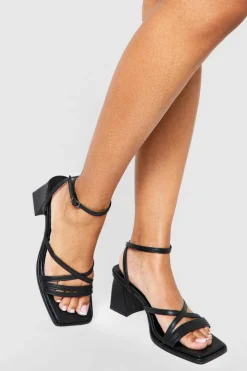 Heels*boohoo Wide Fit Crossover Strap Block Heels black