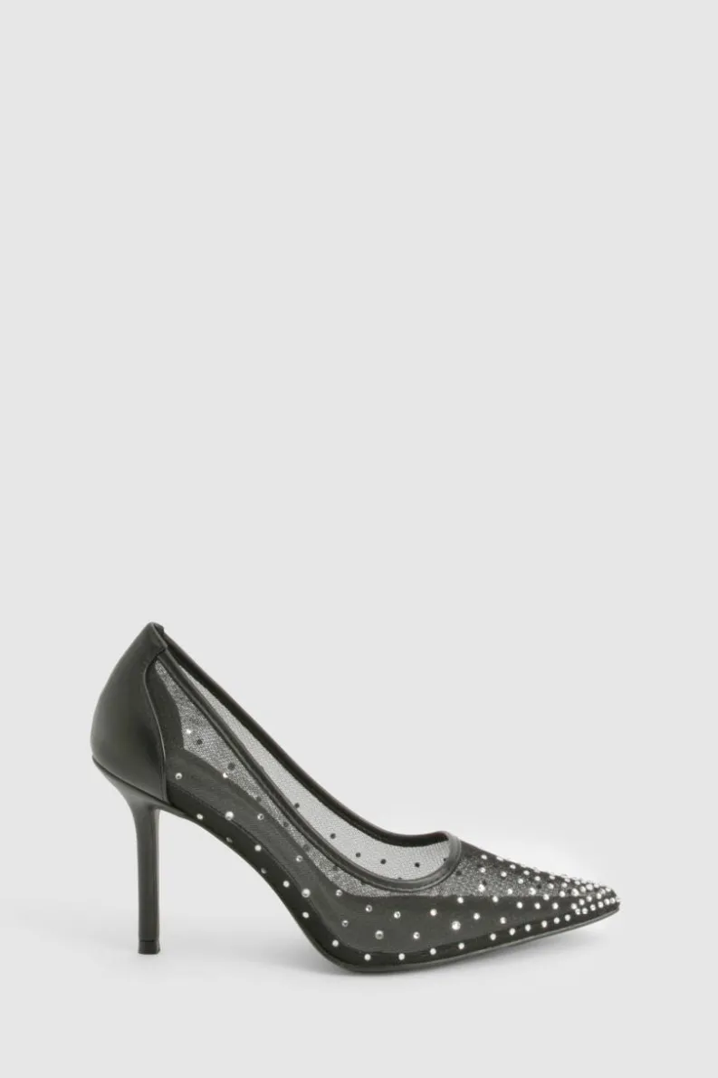 Heels*boohoo Wide Fit Diamante Court Shoes black