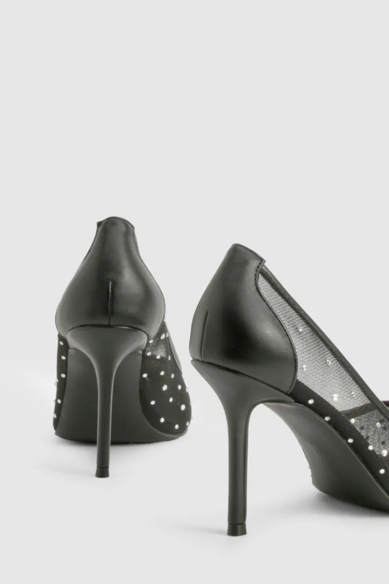 Heels*boohoo Wide Fit Diamante Court Shoes black