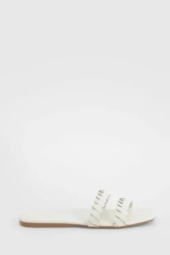 Sandals*boohoo Wide Fit Double Plait Mule Sandals white
