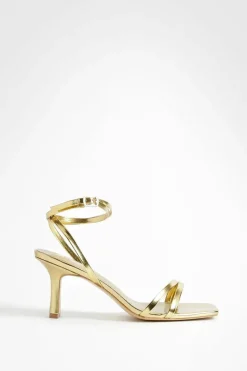 Heels*boohoo Wide Fit Double Strap Flat Heel Sandals gold