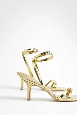 Heels*boohoo Wide Fit Double Strap Flat Heel Sandals gold