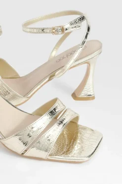 Heels*boohoo Wide Fit Double Strap Flare Heel 2 Part gold