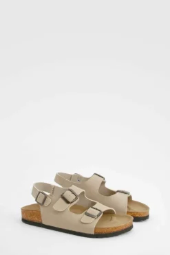 Sandals*boohoo Wide Fit Double Strap Footbed Sandals taupe