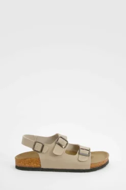 Sandals*boohoo Wide Fit Double Strap Footbed Sandals taupe