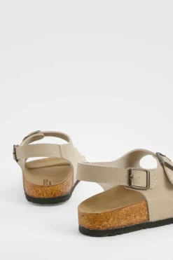 Sandals*boohoo Wide Fit Double Strap Footbed Sandals taupe
