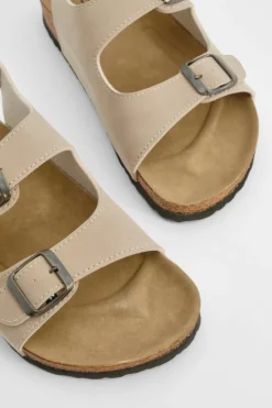 Sandals*boohoo Wide Fit Double Strap Footbed Sandals taupe