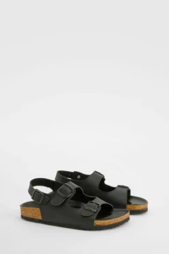 Sandals*boohoo Wide Fit Double Strap Footbed Sandals black