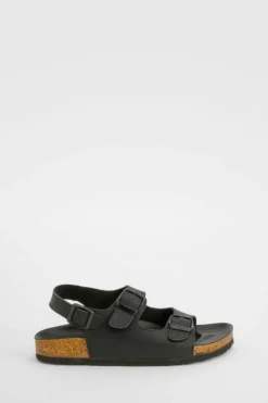 Sandals*boohoo Wide Fit Double Strap Footbed Sandals black