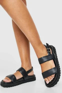 Sandals*boohoo Wide Fit Double Strap Sandals black