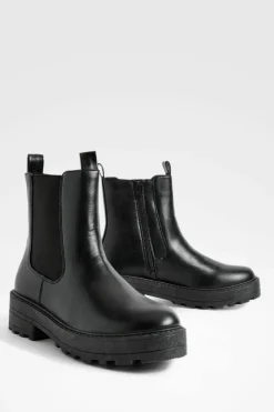 Chunky Boots|All Boots*boohoo Wide Fit Double Tab Detail Chunky Chelsea Boots black
