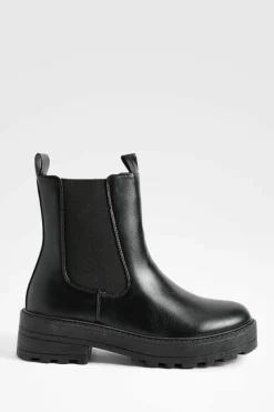 Chunky Boots|All Boots*boohoo Wide Fit Double Tab Detail Chunky Chelsea Boots black