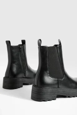 Chunky Boots|All Boots*boohoo Wide Fit Double Tab Detail Chunky Chelsea Boots black