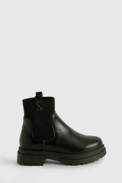 Chunky Boots|All Boots*boohoo Wide Fit Double Tab Detail Chunky Chelsea Boots black