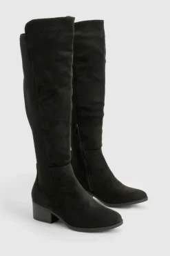 Over The Knee Boots*boohoo Wide Fit Elastic Panel Detail Knee High Boots black