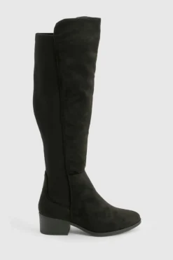 Over The Knee Boots*boohoo Wide Fit Elastic Panel Detail Knee High Boots black